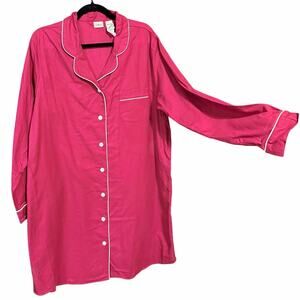 L.L. Bean red flannel 100% cotton long sleeve button front sleep shirt XL peru